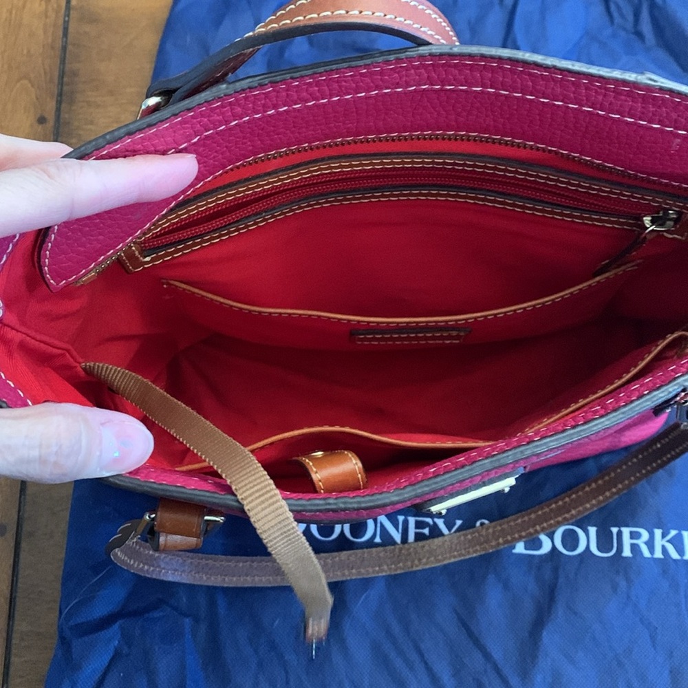 Dooney & Bourke Hot Pink Pebble Leather Tote with Brown Handles - Picture 5 of 9